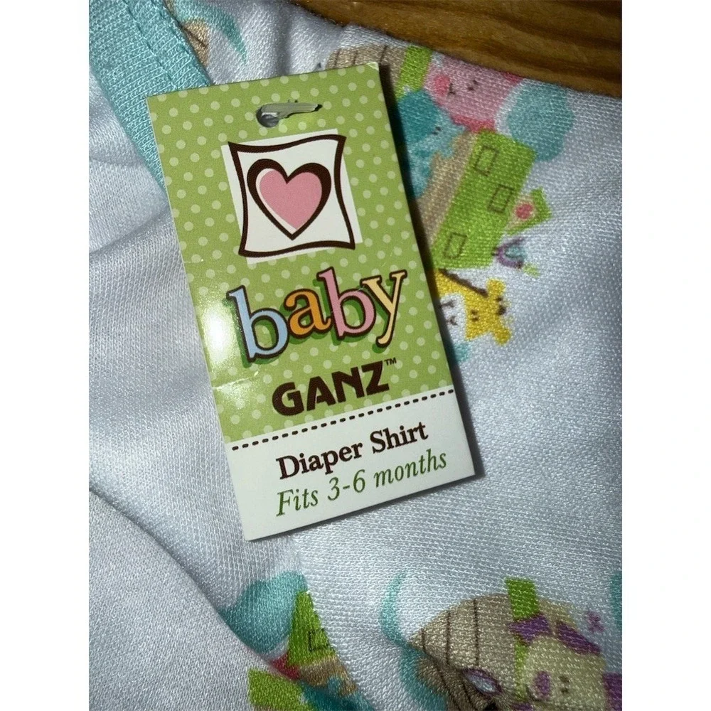 GANZ Baby Noah's Ark Diaper Shirt Bodysuit One-Piece 3-6‎ Months White religious